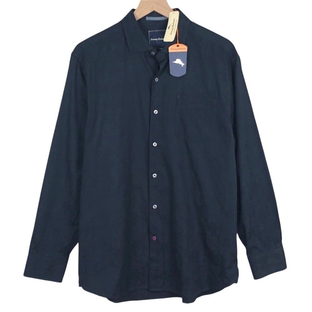 NWT TOMMY BAHAMA Coconut Coast Palm Jacquard Shirt Men's M Navy Blue Button Down